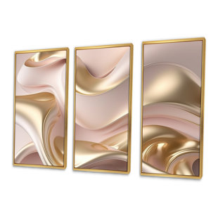 DESIGN ART " Subtle Sophistication In Exquisite Pink And Gold VI " 3 - Pieces