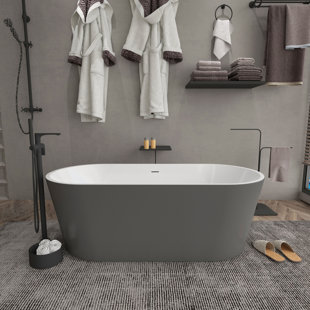 SOTUBX 67'' x 31.5'' Free Standing Tub Acrylic Freestanding Bathtub Soaking Bath Tub A24 Bathroom Tub