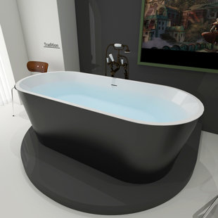 SOTUBX J24-55B Free Standing Tub 55" x 27.5" Deep Soaking Bath Tub Freestanding Bathtub Black Soaker Tub