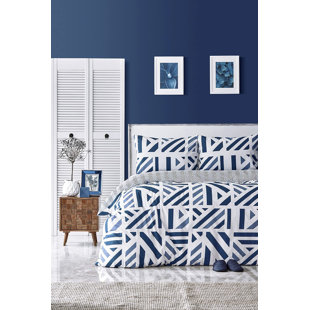 NAUTICA HOME Nautica Orion 100% Turkish Cotton Down Duvet Cover Set, Navy Blue White