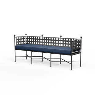 SUNSET WEST Provence Wrought Iron Outdoor Bench with Sunbrella Cushions