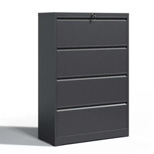 INBOX ZERO Malahni 35.43"W Metal 4 Drawer Lateral File Cabinet with Lock for A4/Letter/Legal Size