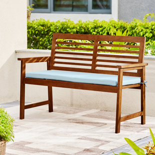 BUTHREING Eucalyptus Farmhouse Wood Garden Bench with Cushion (no cushion included)