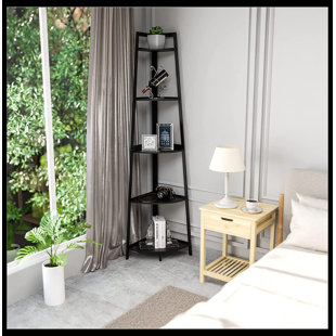 THINK URBAN Corner Shelf 5- Tier Industrial Corner Bookcase Corner Ladder Shelf Thin Bookshelf