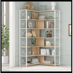 THINK URBAN 7-Tier Bookcase Home Office Bookshelf, L-Shaped Corner Bookcase with Metal Frame