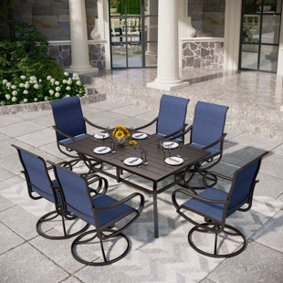 WILDON HOME® Sutiya Rectangular 6 - Person 60'' L Outdoor Dining Set with Swivel Chairs