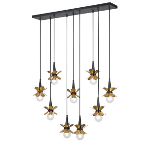 BREEGAN JANE BY BREEGAN JANE X SAVOY Portinatx 9-Light Linear Chandelier in Satin Black with Hammered Gold by Breegan Jane