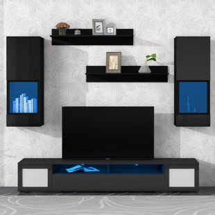 CHOCOPLANET 7 Pieces Floating TV Console Table For Tvs Up To 90”