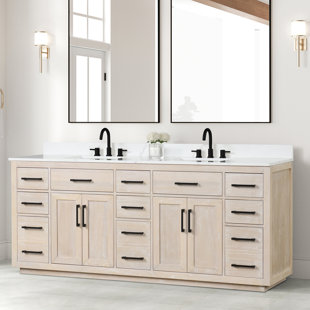 HBEZON 84'' Double Bathroom Vanity with White Quartz Top