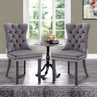 ROSDORF PARK 2 Pcs Beige High-End Tufted Solid Wood Contemporary Velvet Upholstered Dining Chair With Wood Legs Nailhead Trim (Set of 2)