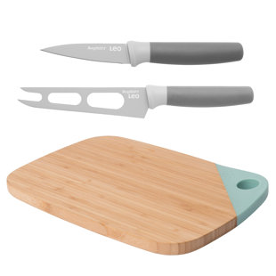 BergHOFF Leo 3Pc Knife and Cutting Board Set, Grey and Green