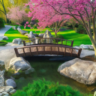 SAMS GAZEBOS Artisan Japanese Wood Garden Bridge