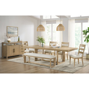 EMERALD HOME FURNISHINGS Ashal 6 Person Solid Wood Trestle Dining Set With Bench