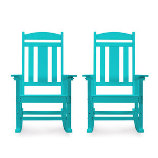 RED BARREL STUDIO® Chiemi Patio Rocking Chair Set Of 2 , HDPS Poly Rocking Chair, All Weather Resistant Plastic Outdoor Indoor Porch Rocker, Heavy Duty Rocking Chair For Patio, Lawn, Garde (Set of 2)