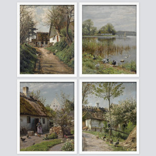 SIGNLEADER " Charming European Cottage Rustic Village Landscape " 4 - Pieces (Set of 4)