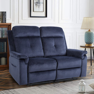 LVUYOYO 58” Upholstered Reclining Loveseat with Manual Pull Ring & Side Pockets