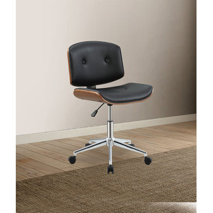 CEBALLOS Camila Office Chair In Black PU & Walnut,Task Chair