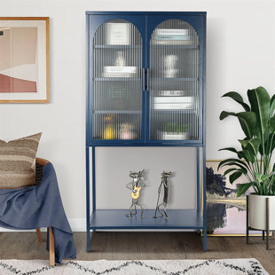 CEBALLOS Elegant Floor Cabinet,sideboards and buffets With 2 Glass Arched Doors Living Room Display Cabinet & Adjustable Shelves