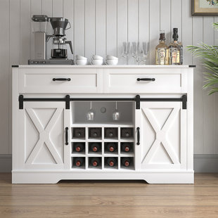 CEBALLOS Farmhouse Storage Sideboard Buffet,dining cabinet, Coffee Bar Cabinet With Sliding Barn Door