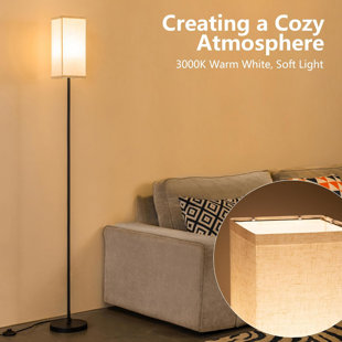 INSALER Corner Standing Lamp with Linen Lampshade 3 Color Temperatures Pole Lamp