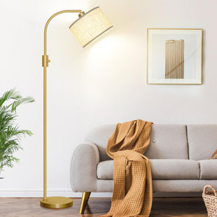 INSALER Gold Arc Floor Lamps for Living Room Modern Standing Lamp with Linen Shade