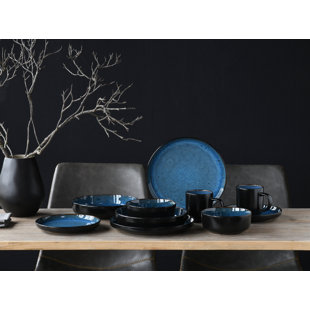 CREATABLE Nordic Fjord blue 30 Piece Dinnerware Set with Mug, Service for 6