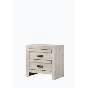 WENTY 1Pc Contemporary Nightstand End Table With Two Storage Drawers Rustic Beige Gray Finish Bedroom Wooden Furniture_23.6" H x 23.6" W x 15.9" D