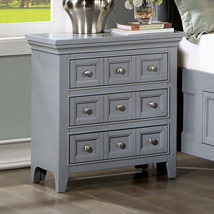 WENTY Transitional Style Gray Color Solid Wood 1Pc Nightstand Only Bedroom Furniture Bedside Table Round Knobs 3-Drawers Nightstand_28" H x 26" W x 16" D