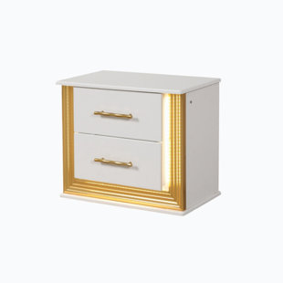 WENTY Obsession Contemporary Style 2-Drawer Nightstand Made With Wood & Gold Finish_24" H x 17" W x 27" D