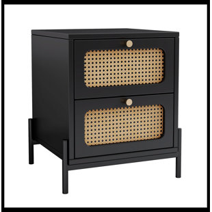NTYUNRR Modern Cannage Rattan Wood Closet 2-Drawer Side Table and Table Nightstand for Bedroom