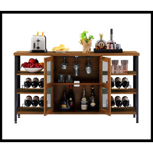 NTYUNRR Industrial Wine Bar Cabinet，Sideboard with Wine Racks and Stemware Holder