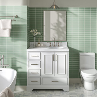 ARIEL BATH Stafford 36.25'' Single Bathroom Vanity with Carrara Marble Top