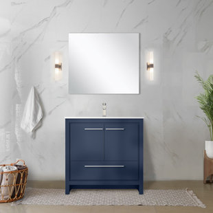 LEXORA Lafarre 36'' Single Bathroom Vanity with Marble Top with Mirror