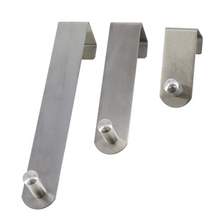 EVIDECO Brushed Stainless Steel Over The Door Hooks Hanger -3 sizes- Set of 3-Chrome