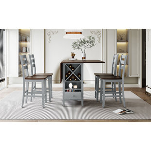 AUDIOHOME Farmhouse Wood Counter Height 5-Piece Dining Table Set With Drop Leaf, Kitchen Set