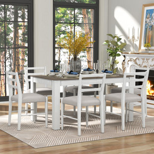 AUDIOHOME 7-Piece Wooden Dining Table Set, Mutifunctional Extendable Kitchen Table Set