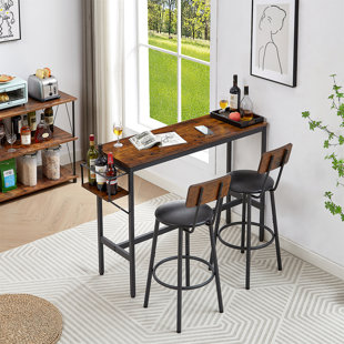 AUDIOHOME Bar Table Set With Wine Bottle Storage Rack. Rustic Brown,47.24'' L X 15.75'' W X 35.43'' H.