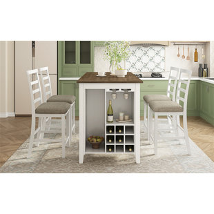 AUDIOHOME 5-Piece Multi-Functional Rubber Wood Counter Height Kitchen Dining Set With Padded Chairs