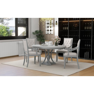 AUDIOHOME Retro 5-Piece Dining Set Extendable Round Table,Kitchen Table Set