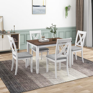 AUDIOHOME Rustic Minimalist Wood 5-Piece Dining Table Set With 4 X-Back Chairs For Small Places