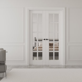 ARK DESIGN 10-Lite clear Glass Primed French Doors White Double Doors With Hardware / Handle