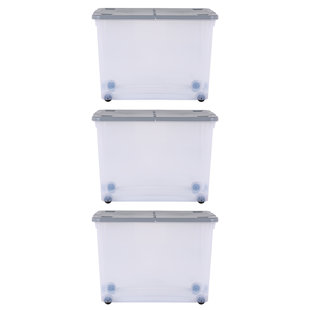 Wham 80L Box with Wheels & Folding Lid - Clear/Cool Grey (Set of 3)