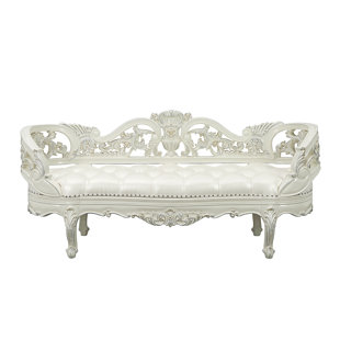 AUDIOHOME Adara BENCH Pearl White PU & Antique White Finish BD01253