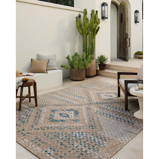 Amber Lewis x Loloi Indoor / Outdoor Topanga Natural / Aqua Area Rug