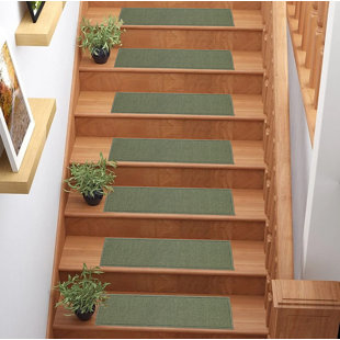 PURHOME Slip Resistant Machine Washable Solid Green Low Pile Stair Tread