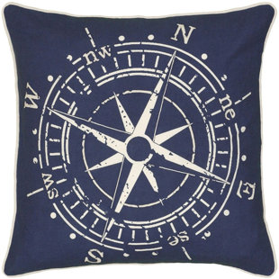 HOMEROOTS 18" Navy and White Nautical Compass Throw Pillow