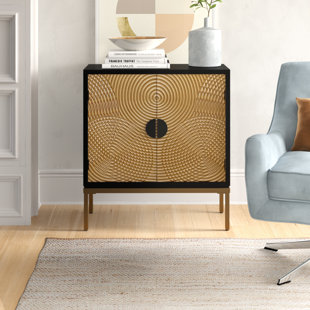 MERCURY ROW® Wood Relief Ripple Design 1 Shelf and 2 Door Room Cabinet with Crescent Moon Handles