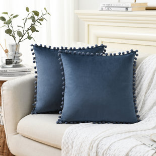 NORDECO HOME Decorative Soft Velvet Pillow Cover with Pom-Pom For Bedroom Livingroom Home Décor (Set of 2)