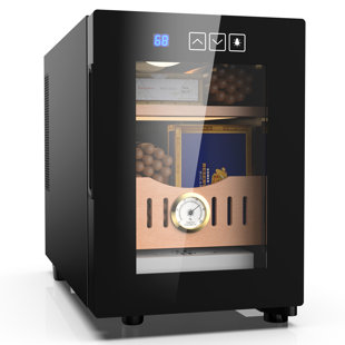 LINKEWODE 16L Electric Cigar Humidor Cooling With Spanish Cedar Wood Shelves & Hygrometer (2 Layers 100 Capacity)