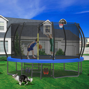 Modern Luxe Furniture Round Backyard Trampoline with Safety Enclosure